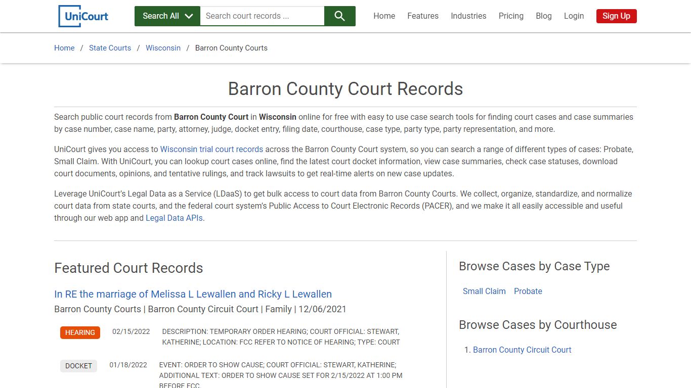 Barron County Court Records | Wisconsin | UniCourt